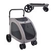 Pet Stroller, 4 Wheels Dog Stroller with Brakes, 160lbs Weight Capacity, Portable Puppy Stroller Carrier with Breathable Mesh Windows & Height-Adjusta