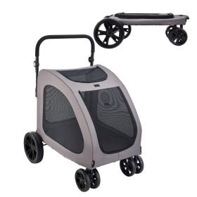 Pet Stroller, 4 Wheels Dog Stroller with Brakes, 160lbs Weight Capacity, Portable Puppy Stroller Carrier with Breathable Mesh Windows & Height-Adjusta