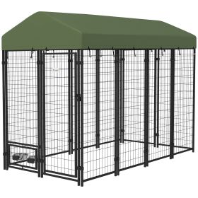 Outdoor Dog Kennel with Rotating Bowl Holders, Walk-in Pet Playpen with Waterproof Cover, 8' x 4' x 6', Green