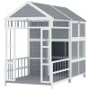 79"L Large Dog House Outdoor, Wooden Dog Kennel with Porch, Storage Cabinet,Weatherproof Roof, Windows
