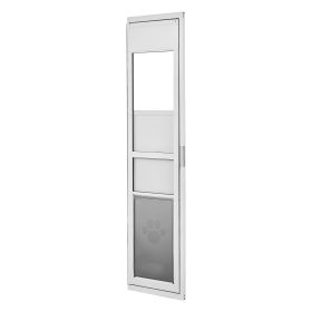 Dog Door for Sliding Glass Door, 75 7/8" to 80 11/16" Adjustable Height, Aluminum Alloy Frame with Flap and Lock, for Extra Large-Sized Dogs, 180° Swi