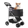 Pet Stroller, 35 lbs Weight Capacity, Foldable Dog Stroller Cart, 4 Wheels Cats Pram with Detachable Carrier & Mesh Windows, Portable Animal Carrier w