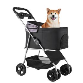 Pet Stroller, 35 lbs Weight Capacity, Foldable Dog Stroller Cart, 4 Wheels Cats Pram with Detachable Carrier & Mesh Windows, Portable Animal Carrier w