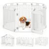 8-Panel HDPE Pet Fence (White) - Multiple Configurations (Octagon/Square/House), 50"x50"x32" Square Size, Lockable Door
