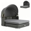 Gray Hand-Woven PE Rattan Dog Bed with Adjustable Canopy, Elevated Outdoor Pet Daybed with Washable Plush Cushion, Anti-Slip Breathable Pet Shelter fo
