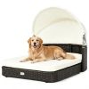 Hand-Woven PE Rattan Dog Bed with Adjustable Canopy, Elevated Outdoor Pet Daybed with Washable Plush Cushion, Anti-Slip Breathable Pet Shelter for Ind