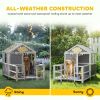 Outdoor Dog House, 61"L Wooden Dog House with Porch, Weatherproof Roof, Elevated Base, Air Vents & Observation Windows