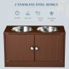 Elevated Dog Bowls with Storage Cabinet, Raised Dog Bowl Stand Pet Food Bowl Dog Feeding Station, Brown
