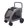 Pet Stroller, 4 Wheels Dog Stroller with Brakes, 160lbs Weight Capacity, Portable Puppy Stroller Carrier with Breathable Mesh Windows & Height-Adjusta