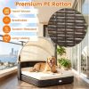 Hand-Woven PE Rattan Dog Bed with Adjustable Canopy, Elevated Outdoor Pet Daybed with Washable Plush Cushion, Anti-Slip Breathable Pet Shelter for Ind