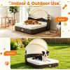 Hand-Woven PE Rattan Dog Bed with Adjustable Canopy, Elevated Outdoor Pet Daybed with Washable Plush Cushion, Anti-Slip Breathable Pet Shelter for Ind