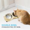Anti slip base double cat food bowl, yellow stainless steel food and water bowl, easy to clean and detachable design, cat and dog pet feeder