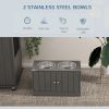 Large Elevated Dog Bowls with 44L Storage Cabinet, Raised Pet Food Bowl Stand & Feeding Station, Gray