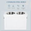 White Raised Pet Dining Station with Food Storage and Steel Bowls for Big Pups