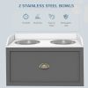 Elevated Dog Bowl Station with Storage Drawer 21L Capacity & 2 Stainless Bowls Gray