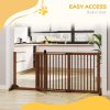 Freestanding Length Adjustable Wooden Pet Gate with Lockable Door 3 Panels, Brown
