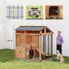 7' x 5' Extra Large Dog House, Wood Outdoor Dog Kennel with Platform, Storage Cabinet for Large Breeds, Yellow