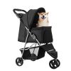 Pet Stroller, 35 lbs Weight Capacity, Foldable Dog Stroller Cart, 3 Wheels Cats Stroller with Mesh Windows and Cup Holders, Portable Pet Carrier Strol