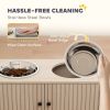 Elevated Dog Bowls with Storage Cabinet, 2 Stainless Steel Bowls, Slow Feeder, Dog Feeding Station for Large Dogs, Oak