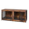 75" Dog Crate Furniture for 2 Dogs, Extra Large Double Dog Crate Furniture Large Breed with Divider & Double Doors, Large Wooden Dog Crate Furniture T