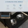 Pet Feeding Station, Dog Food Storage Cabinet w/ Raised Dog Bowls, Adjustable Panel, Hooks for Medium Dogs, Black
