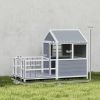 Outdoor Dog House, 61"L Wooden Dog House with Porch, Weatherproof Roof, Elevated Base, Air Vents & Observation Windows