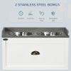 Raised Pet Feeder, Large Pet Dish Bowl Set with Storage Drawer, 2 Steel Bowls, White
