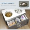 Elevated Dog Bowl Station with Storage Drawer 21L Capacity & 2 Stainless Bowls Gray