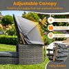 Gray Hand-Woven PE Rattan Dog Bed with Adjustable Canopy, Elevated Outdoor Pet Daybed with Washable Plush Cushion, Anti-Slip Breathable Pet Shelter fo