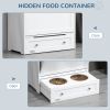Pet Feeder Station with Storage, Dog Food Storage Container with 2 Raised Dog Bowls, White