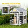 79"L Large Dog House Outdoor, Wooden Dog Kennel with Porch, Storage Cabinet,Weatherproof Roof, Windows