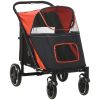Pet Stroller Dog Cat Carriage One Click Fold with Universal Front Wheels Shock Absorber Brakes Storage Bags Mesh Window