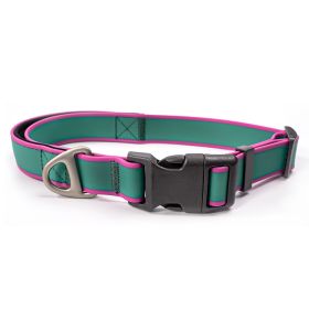 Waterproof Stain-Resistant Dog Collar, Green & Pink Color Block Pet Neck Strap, Adjustable Quick-Release Buckle, Comfortable No Choking, Traction Coll (size: S)