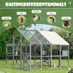 Large Catio Outdoor Cat Enclosure for Multiple Kittens, Wooden Cat House with 7 Platforms, 2 Resting Boxes, 1 Bridge and 1 Ramp, Walk in Kitty Cage Ke (Color: Gray)