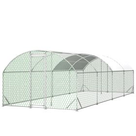 26'x9'x6'Large Metal Chicken Coop,Walk-in Poultry Cage,Chicken Run with Waterproof Cover,Outdoor Backyard Farm,Chicken Rabbits Duck Run Pen,Easy to As (Color: as Pic)