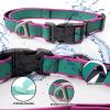 Waterproof Stain-Resistant Dog Collar, Green & Pink Color Block Pet Neck Strap, Adjustable Quick-Release Buckle, Comfortable No Choking, Traction Coll