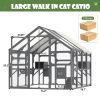 Large Catio Outdoor Cat Enclosure for Multiple Kittens, Wooden Cat House with 7 Platforms, 2 Resting Boxes, 1 Bridge and 1 Ramp, Walk in Kitty Cage Ke