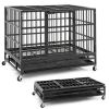 38 Inch Foldable Heavy-Duty Metal Dog Cage with Lockable Rolling Casters and Tray