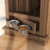 44.48" Large Dog Crate Furniture, Indoor Wooden Dog Kennel End Table with 2 Storage Drawers and Rotating Bowls, Decorative Pet Cage Dog House for Medi